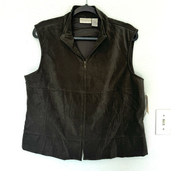 NWT Worthington Stretch Suede Olive Zip Vest Plus Size - Picture 1 of 9
